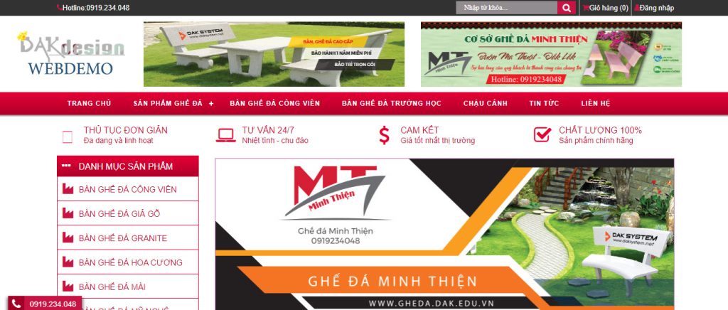 Mẫu website bàn ghế đá