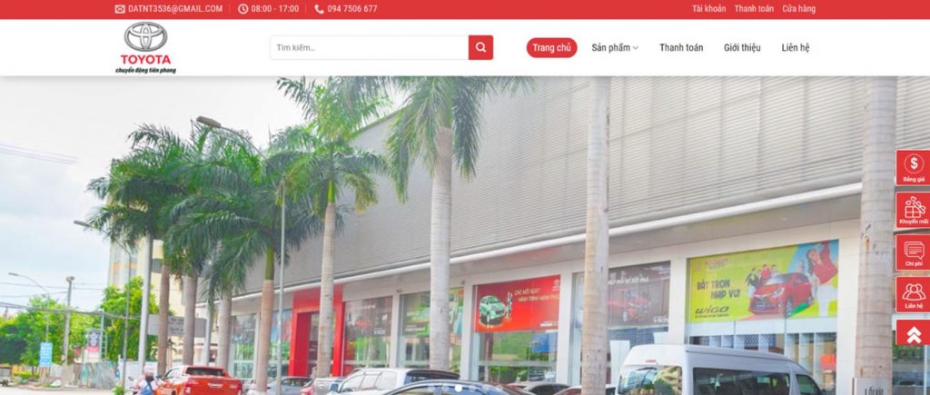 Mẫu website ô tô Toyota màu đỏ trắng sang trọng